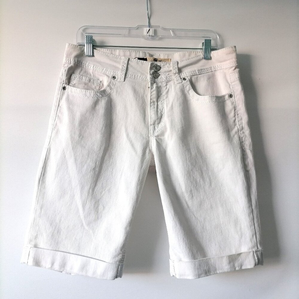 VGS Denim For All Time Womens White Mid Rise Flat Front Bermuda Shorts 12